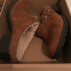 UGG Chestnut Brown Suede Shearling-Lined Ankle Mules